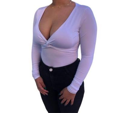 Imagem de Body Decote V Cruzado manga longa transpassado Premium com bojo não ju