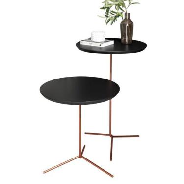 Imagem de Kit mesa Pés De Ferro Redonda Classic Apoio Lateral Modelo Alice Preto