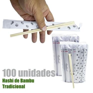 Imagem de Hashi de bambu com 100 unidades em sache fechado, 20cm modelo tradicio