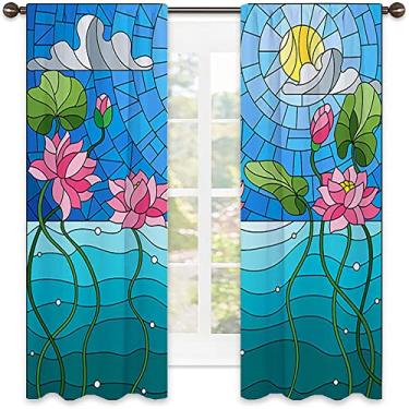 Imagem de Cortinas blackout abstratas com bolso para varão, imagem geométrica colorida fractal, tecido impermeável, decoração de janela de festa de cerimônia de casamento, L 132 x C 182 cm