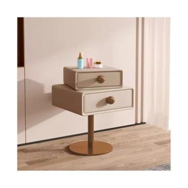 Imagem de Mesa De Cabeceira Estreita De Madeira Com Base De Metal, Moderna E Fina Com Gavetas Para Quarto, Sala De Estar E Dormitório(Khaki,19x15x23")