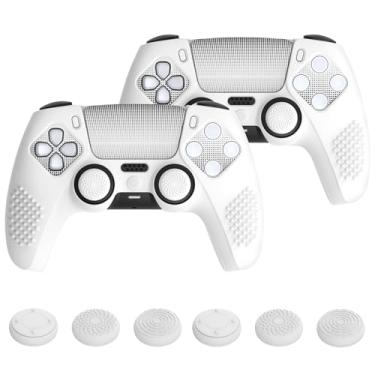 Imagem de PlayVital Pacote com 2 capas para controle ps5 | Base de carregamento compatível com base de carregamento, edição cravejada 3D atualizada, capas protetoras macias antiderrapantes com 12 punhos de