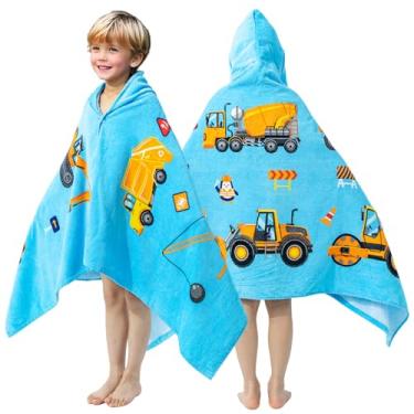 Imagem de Toalha com capuz 100% algodão para crianças de 5 a 12 anos meninos meninas 152 cm x 76 cm extra grande envoltório infantil toalha de banho piscina poncho de praia absorvente macio (canteiro de obras