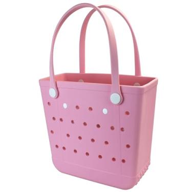 Imagem de lasierwo Bolsa de praia de borracha para mulheres, grande, à prova de areia, para esportes ao ar livre na praia, Rosa pêssego, Large