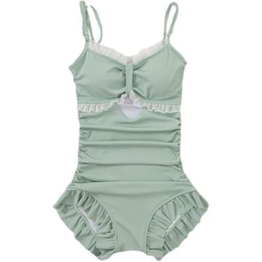 Imagem de Maiô Trajes De Banho Trajes De Banho Sling Folds Maiô Feminino De Uma Peça Emagrecimento Pequeno Fresco E Sexy Menina Branco Temperamento Doce, Fofo E Suave Primavera Quente, Green, M