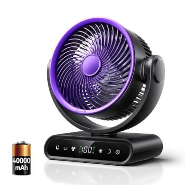 Imagem de Doublepow Ventilador circulador de ar de 40000 mAh, ventilador pessoal recarregável de 22 cm, ventiladores verticais de 90° e oscilantes de 120°, 5 velocidades, ventiladores de mesa com luz LED para