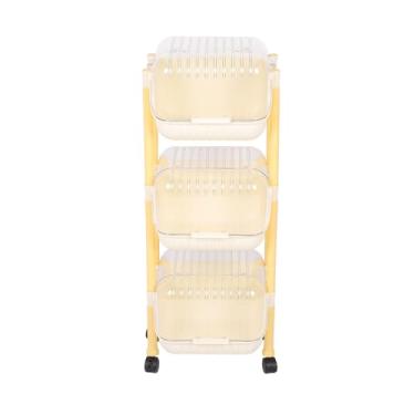 Imagem de Carrinho de rack de rack de carrinho Carrinho de utilidades domésticas móveis de várias camadas de plástico cesto de armazenamento vegetal com tampa para o dormitório da sala de