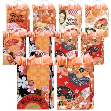 Imagem de Falueqg Hibachi Sacos de lembrancinhas de festa – 16 peças de sacolas dobráveis de presente de papel doces para presente de flores japonesas para aniversário, chá de bebê e casamento