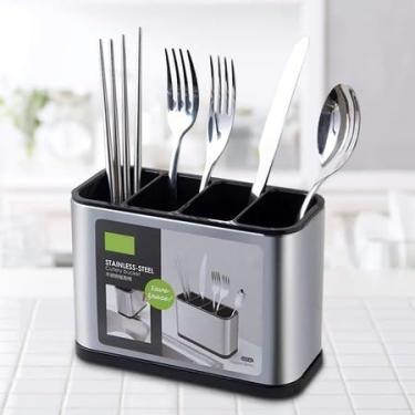 Imagem de Porta Talheres Escorredor em Aço Inox Vazado – Praticidade e Estilo na Sua Cozinha!