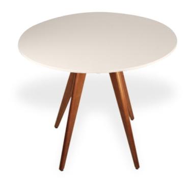 Imagem de Mesa de Jantar Redonda Base Triedge em Madeira Maciça - 90 cm (Off White)