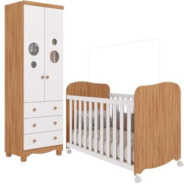 Imagem de Quarto Bebê Completo Berço Americano Uli Guarda Roupas 2 Portas 3 Gavetas Bolinha 100% MDF