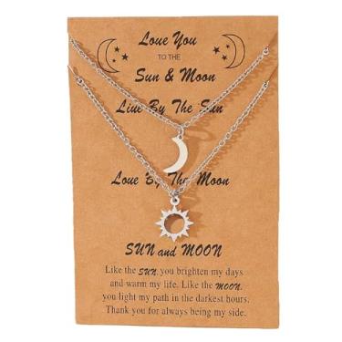 Imagem de LittleFathand Colar de sol e lua para amizade combinando melhores amigos, colar de aço inoxidável com pingente de lua e sol para presente de BFFJewelry, Zinco, Sem Pedra Preciosa