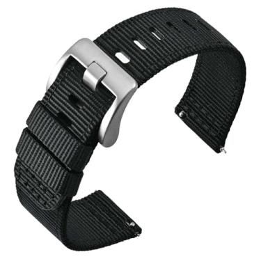 Imagem de ANNEFIT Pulseiras de relógio de liberação rápida de 20 mm, pulseira de relógio de nylon balístico militar para homens, fivela prata escovada de aço inoxidável resistente (preto)
