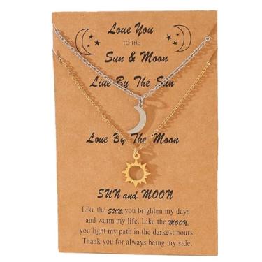 Imagem de LittleFathand Colar de sol e lua para amizade combinando melhores amigos, colar de aço inoxidável com pingente de lua e sol para presente de BFFJewelry, Zinco, Sem Pedra Preciosa