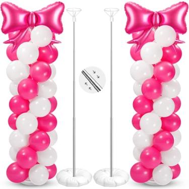 Imagem de Charnoel 2 conjuntos de kit de suporte de coluna de balão de arco inclui 2 arcos e 100 balões de látex suportes ajustáveis para decoração de festa de chá de bebê de aniversário de princesa (rosa