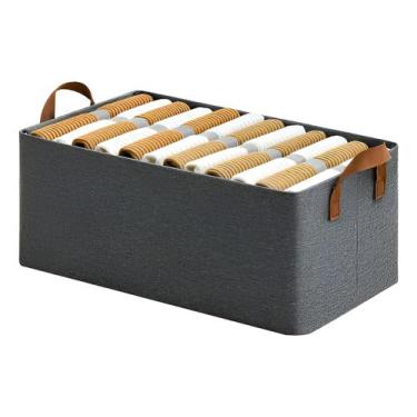Imagem de Caixa Organizadora Dobrável 46x28x20cm Cinza | Cesto Multiuso para Roupas, Brinquedos e Acessórios | Com Alças | Guarda-Roupa e Gaveta