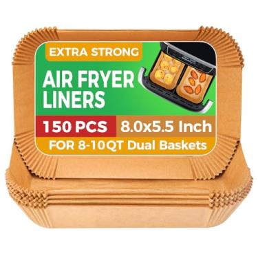 Imagem de Forros descartáveis para fritadeira a ar – 150 peças de papel pergaminho retangular de 20 cm para fritadeira a ar, forros de cesta antiaderentes para forno a vapor e micro-ondas