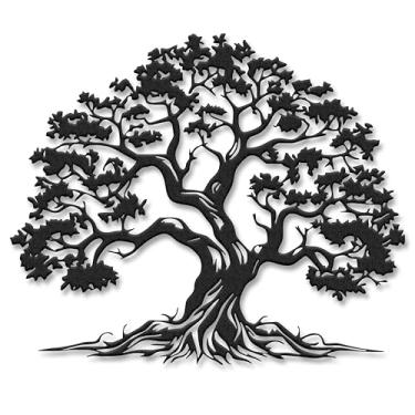 Imagem de Xedatric Arte de parede árvore da vida, decoração de parede de árvore de metal em preto fosco, decoração de parede de árvore da vida inspirada na natureza para sala de estar, quarto e espaços