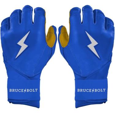 Imagem de Luvas de beisebol de couro de cabretta com bainha longa premium Pro da Bruce BOLT 2020 com bolsa de luvas, ROYAL, YTH XLarge