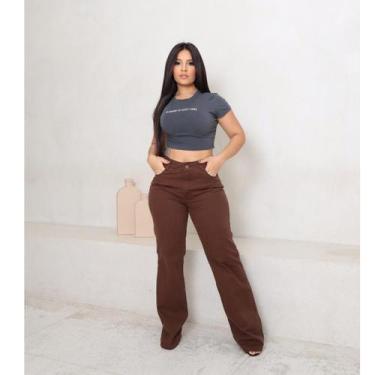 Imagem de Calça Jeans Wide Leg Marrom com Caimento Solto e Modelagem Moderna - F