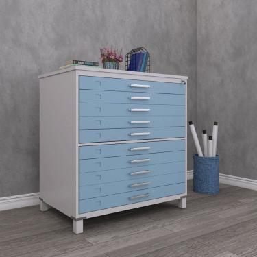 Imagem de Mapoteca 10 Gavetas Map10 120,4cm X 122,3cm Aço Cinza/Azul Dali