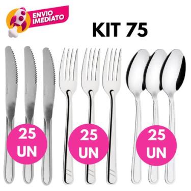 Imagem de Kit Talher Inox Jogo Com Garfo Faca Colher Sopa Mesa Jantar Refeição R