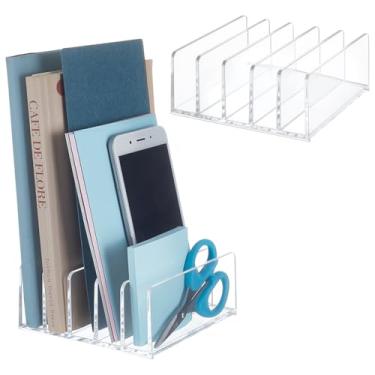 Imagem de UNICRAFTALE 2 peças de suporte de correio acrílico transparente 5 compartimentos organizador de mesa com divisória acrílico vertical classificador de letras suporte de arquivo organizador de cartas