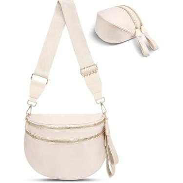 Imagem de Thalirene Bolsa tiracolo feminina quadriculada, espaçosa, pochete com alça ajustável, Bege puro, One Size