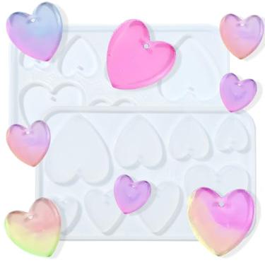 Imagem de UR URLIFEHALL 12 peças, 12 modelos, moldes de fundição de joias, coração branco, lua, gota, silicone, pingente, moldes de resina com orifício para pendurar para fazer joias, artesanato faça você mesmo