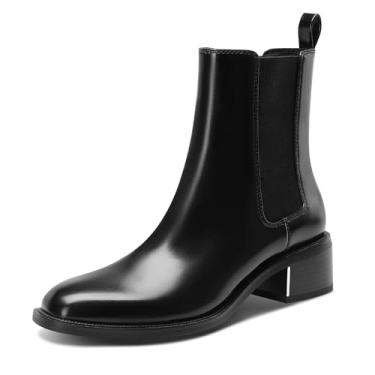 Imagem de Amazing Cosy Botas Chelsea Pretas Para Mulheres, Botas Chelsea De Cano Curto Com Elástico E Acabamento Prateado, Salto Baixo E Grosso, Botas De Outono Da Moda Para Uso Casual E Elegante (Preto, Adul