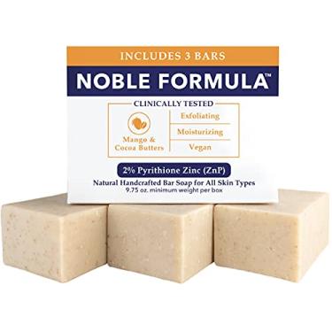 Imagem de Noble Formula Sabonete em barra 2% de zinco piritionato (ZnP), manga vegana e manteiga de cacau para todos os tipos de pele, incluindo aqueles com acne, psoríase e eczema, 92 g, (3 barras em 1 caixa