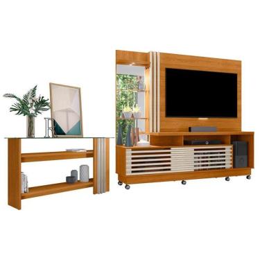 Imagem de Estante Home Theater Com Rodízios E Aparador Frizz Plus Cinamomo Off White – Madetec