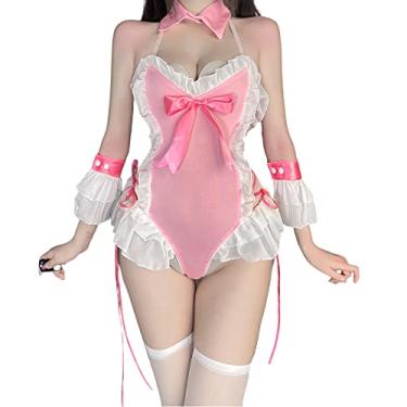 Imagem de Temptshow Body Sexy De Coelhinha Cosplay Vestido Empregada Babydoll Anime Japonês (Rosa)