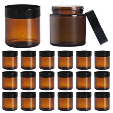Imagem de Jarsoph Frascos de vidro âmbar de 118 ml com tampas, pacote com 36 frascos de cosméticos vazios, recipiente hermético recarregável de boca larga para bricolage, amostra, creme, loção, fabricação de