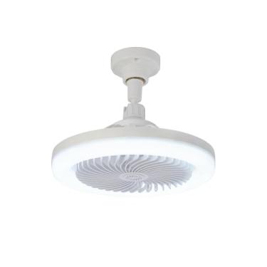 Imagem de Souxgjey Ventilador de teto pequeno com luzes, 25.4 cm ajustável 3 cores temperatura E27 LED ventiladores de teto para banheiro/quarto/garagem/quarto de crianças - branco