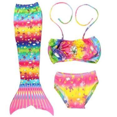 Imagem de Maiô Cosplay De Sereia Arco-íris Para Meninas, 3 Peças, Traje De Banho