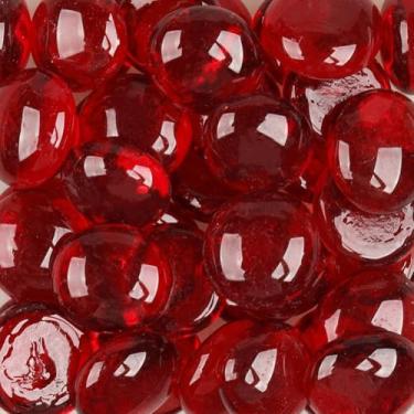 Imagem de LiFschal Mármores de vidro plano, pedras de vidro vermelhas, contas de mármore de fundo plano, contas de enchimento de vaso seixos de vidro decorativos para aquário de peixes, decoração de casa, cerca