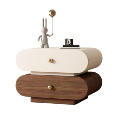 Imagem de ZzleoyuUUs-12 Mesa de chá com gaveta dupla de grande capacidade, mesa de cabeceira de madeira, armário de armazenamento para casa, quarto, mesa de chão branca e marrom (média)