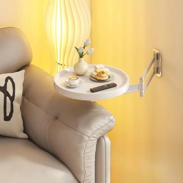 Imagem de Mesa redonda dobrável montada na parede, pequena, dobrável de 28 cm, bandeja de mesa de centro dobrável de madeira, mesa de cabeceira dobrável para quarto, sala de estar, varanda (branca)