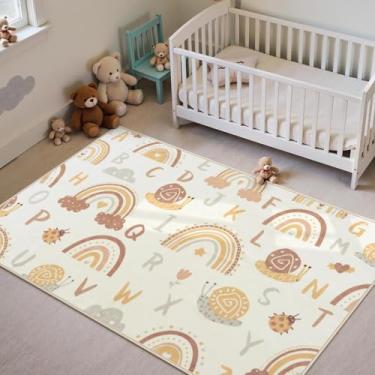 Imagem de LIVEBOX Tapete infantil macio ABC, tapetes de arco-íris laváveis para quarto, tapete antiderrapante para sala de jogos, tapete de alfabeto fofo para sala de jogos pré-resfriada (laranja, 90 x 1,5 m)