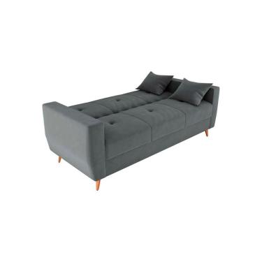 Imagem de Sofá Cama Casal Premium 3 Lugares Com Baú 2,08 Larg Pamela Matrix Veludo Cinza