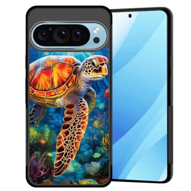 Imagem de BFUKVOU Capa para Pixel 10 Pro XL, capa rígida de policarbonato + TPU macio antiderrapante ultrafina à prova de choque para Google Pixel 10 Pro XL 6,8 polegadas 2025, tartaruga marinha nadando debaixo