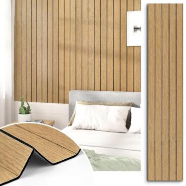 Imagem de STICKEEP Painéis de madeira marrom com textura 3D acústica de madeira sintética painel de ripas autoadesivo à prova de som nogueira painel de ripas de madeira para quarto, teto, escritório, estúdio