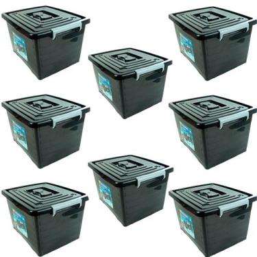 Imagem de Kit 8 Caixa Organizadora Multiuso Preta C/ Tampa 30L - Arqplast