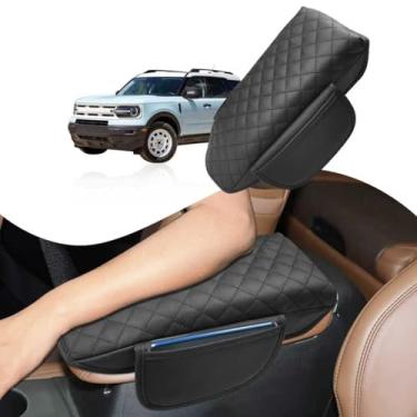 Imagem de nuoozy Capa de apoio de braço para console central compatível com Ford Bronco Sport 2021-2025 couro protetor de tampa de descanso de braço almofada almofada com bolsos laterais acessórios internos