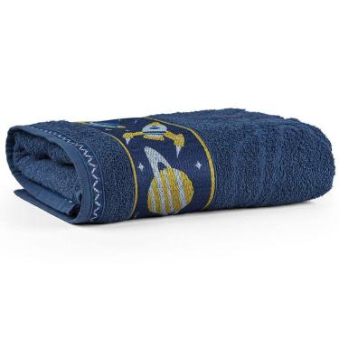 Imagem de Toalha De Banho Avulsa Minimi Infantil 100% Algodão - 1,15m X 75cm - Galáxia - Azul Marinho