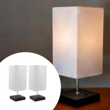 Imagem de Kit 2 Abajur Luminária De mesa Clássico Quadrado Madeira Com Interrupt