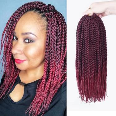 Imagem de Box Braids Crochet Hair 30,5 cm Pacote com 7 Pacotes Caixa de Crochê Curto Tranças 140 Fios Ombre Borgonha Crochê Tranças Pré-Laçadas Caixa de Cabelo Trança Extensão de Cabelo Trança