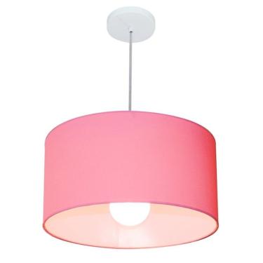 Imagem de Lustre Pendente Cilíndrico Free Lux Para Mesa De Jantar, Sala, Quarto, Churrasqueira E Balcão. Rosa-bebê Tam: 50x21cm