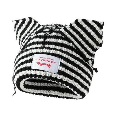 Imagem de Gorro De Inverno Unissex Quente Com Orelhas De Gato Em Crochê, Boné Hi